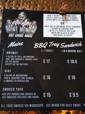 Menu 1 at Saint Monday in East London