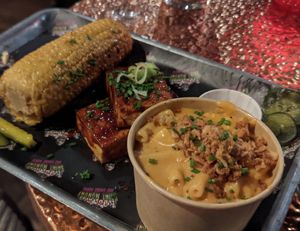Tofu BBQ with Mac&Cheese and Corn on the Cob at Saint Monday in East London