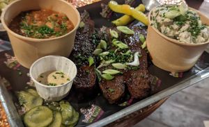 Brisket with Beans and Potato Salad at Saint Monday in East London