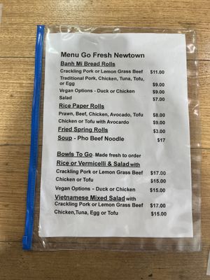 Menu  at Go Fresh in Newtown