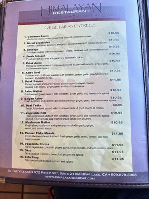   at Himalayan Restaurant in Big Bear Lake