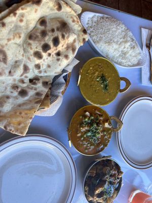 Vegan rice, roti, mushrooms, lentils and eggplant. All very tasty    at Himalayan Restaurant in Big Bear Lake