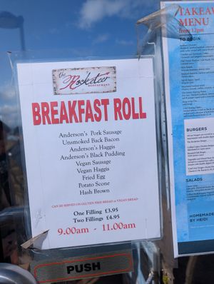 Breakfast roll menu at The Rocketeer Restaurant in North Berwick