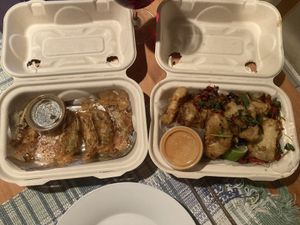 Impossible pot stickers and vegan tenders  at Kokiyo in Newport Beach