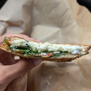Vegan mozzarella pesto toastie at Mercato in Howth