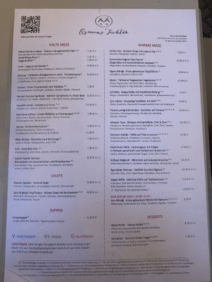 Menu… Vegan and Vegetarian dishes are marked with an „V+“ or „V"  at Osmans Töchter in Berlin