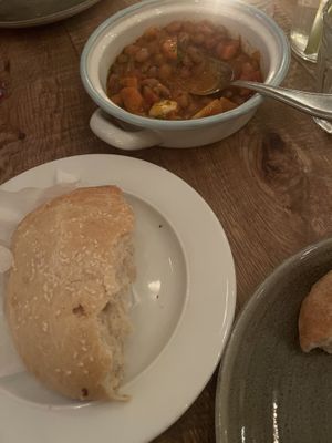 Half of the vegan bread and a cold bean meze  at Osmans Töchter in Berlin