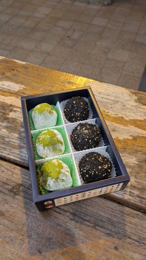 Matcha & plum mochi and black sesame mochi at Joy-Way Mochi in Taichung