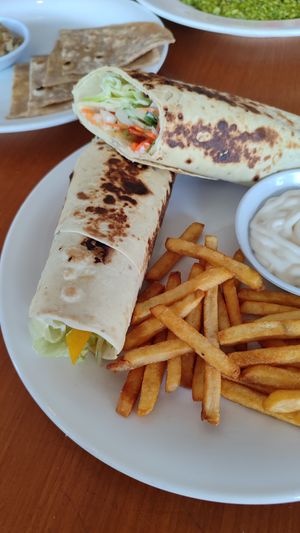 Wrap with french fries and mayo (not vegan) at Coral Resto and Bar in 