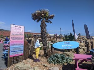 Hulas as seen from the boardwalk at Hulas Beach Shack in Folkestone