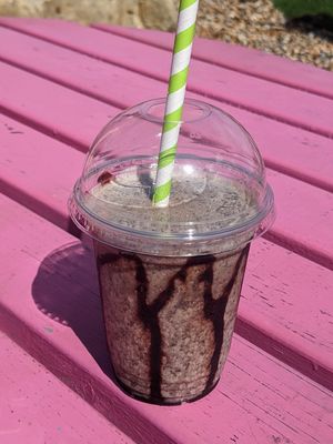 Oreo shake made with oat milk at Hulas Beach Shack in Folkestone