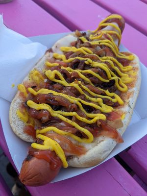 Vegan cheesy dog at Hulas Beach Shack in Folkestone