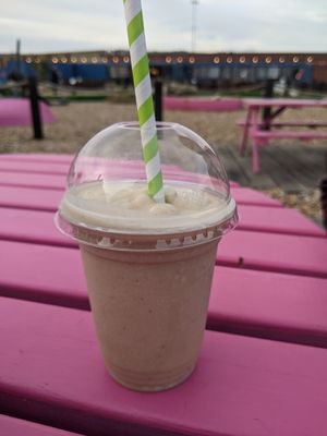 Thick vanilla shake with vegan ice cream at Hulas Beach Shack in Folkestone