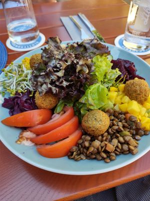 Kloster Bowl with extra falafel (vegan) at Klosterbräustüberl Furth in Furth