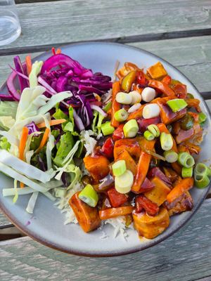 Vegan rice bowl - teriyaki tofu at Pug and Pudding in High Peak