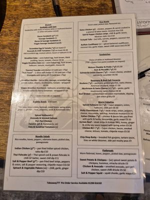 Menu at Pug and Pudding in High Peak