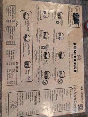 Menu has a beyond meat option and Halloumi burger option at Prime Burger Ao Nang in Krabi