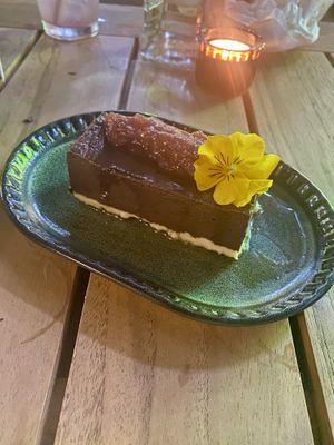 The dessert, a very rich mousse type cake/slice  at Hotel Nacional in Melbourne