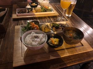 Dinner set  at Yamaneko Cafe in Onomichi