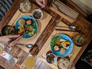 Vegan dinner set - ¥1600 including drink at Yamaneko Cafe in Onomichi