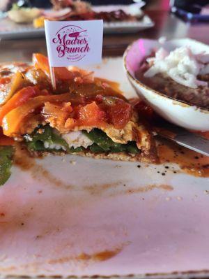 Vegan chili relleno omelette with Just Egg at Madres Brunch in Bellflower