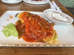 Vegan Chile relleno omelette (with just egg)  at Madres Brunch in Bellflower