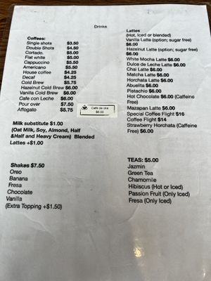 Drinks menu  at Madres Brunch in Bellflower