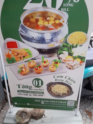 Sign outside at Chạm Vegetarian & Coffee in Ho Chi Minh City