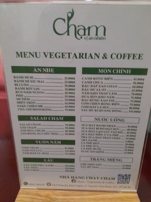 Menu at Chạm Vegetarian & Coffee in Ho Chi Minh City