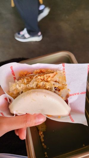 Tofu and sour vegetables bun with peking sauce and peanuts at Shop Ramen in Fitzroy