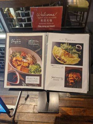 Vegan options clearly labled at Lotus Palace in Fukuoka