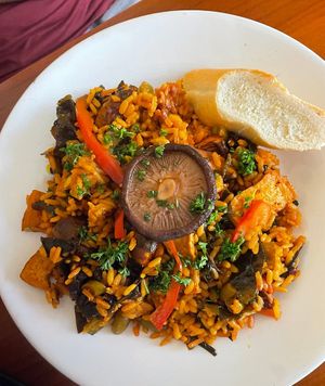 Delicious plant-based paella   at Villa Margara in Chia