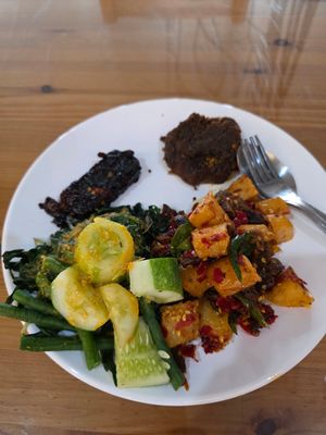 Kentang ampla, rendang. Tempe bakar & sayuran at Padang Nusantara Vegetarian  in Jakarta