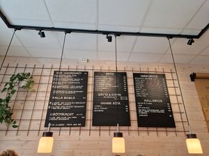 Menue, hot lunch meals are listed on the side. at Grain Café in Stockholm