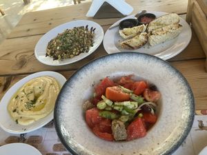 Greek salad, Fava and minoan salad  at Pasiphae Restaurant in Crete