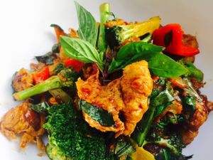Thai chilli basil 'chicken' at Vegan Meals Delivered in Sydney