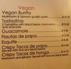 Vegan section of the menu! at Sal's Tacos in West Sacramento