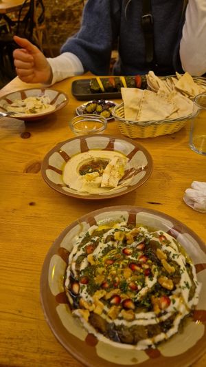 Eggplant, Hummus, and later an absolutely incredible Humms sandwich (big recommendation) at Nūn - Cultural Café in Barcelona