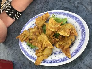 Fried wontons  at World Vegan in Cabramatta