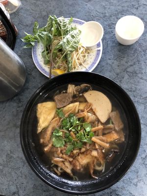 Combination noodle soup  at World Vegan in Cabramatta