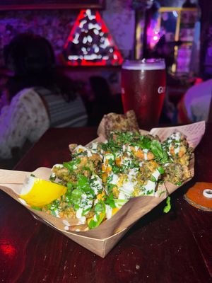 Happy Fish Loaded Fries!! Old bay fries slap errrrrytimeeee😄and the tartare sauce is honestly unREAL!! at Happy Fish at The Dog House in Edinburgh