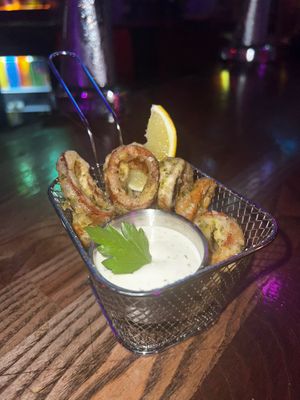 Falamari!!!! Small but MIGHTY, packed full of flavour this little basket absolutely slaps. I wish they would do this on fries and maybe a falamari loaded fries? Fun-gui fries? ;) at Happy Fish at The Dog House in Edinburgh