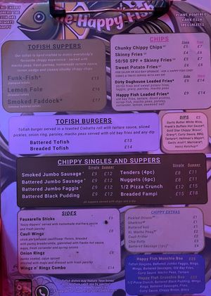 Menu   at Happy Fish at The Dog House in Edinburgh