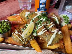 Fish 'n chips at Happy Fish at The Dog House in Edinburgh