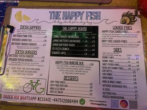 Menu  at Happy Fish at The Dog House in Edinburgh