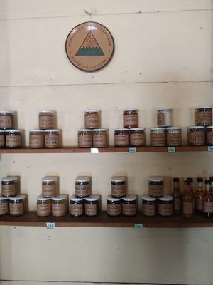 Homemade products. Peanut butter, tahini, hot sauce etc. at Cafe Campestre in Ometepe