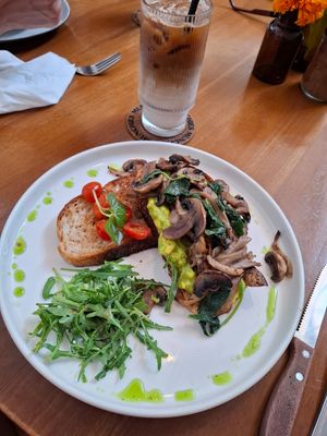 Avo Toast & iced latte with oat milk at Munchies   in 