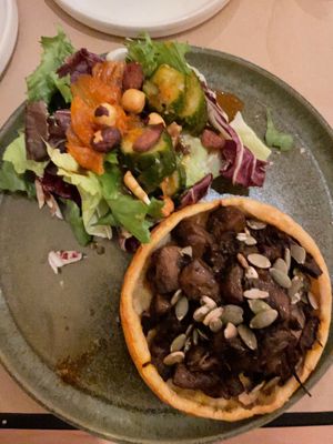 Mushroom tartlet - the "vegan" version is just mushrooms in a tart  at Sesamo in Barcelona