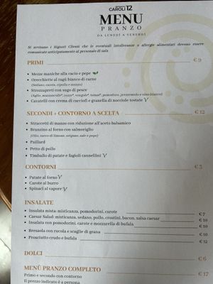Menu on august 2024  at Spazio Caroli 12 in Milan