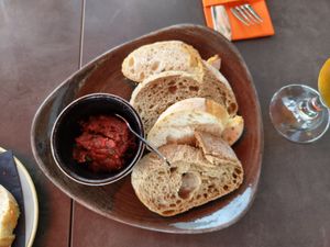 Bread with tomato walnut spread at Seagull Hafenbistro Kappeln in Kappeln